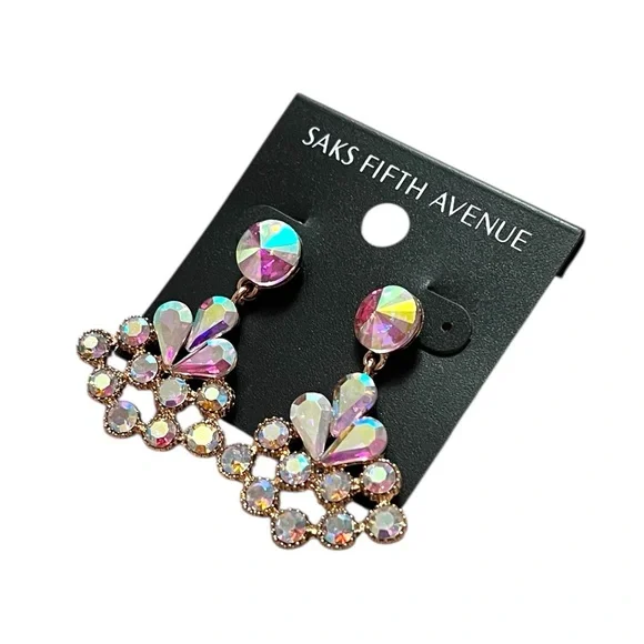 💎2/$30💎 Saks Fifth Avenue Iridescent Crystal Drop Earrings - Picture 2 of 2